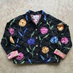 Y2K Vintage “Tantrums” Black w/Embroidered Flowers & Lined Cuffs Jacket